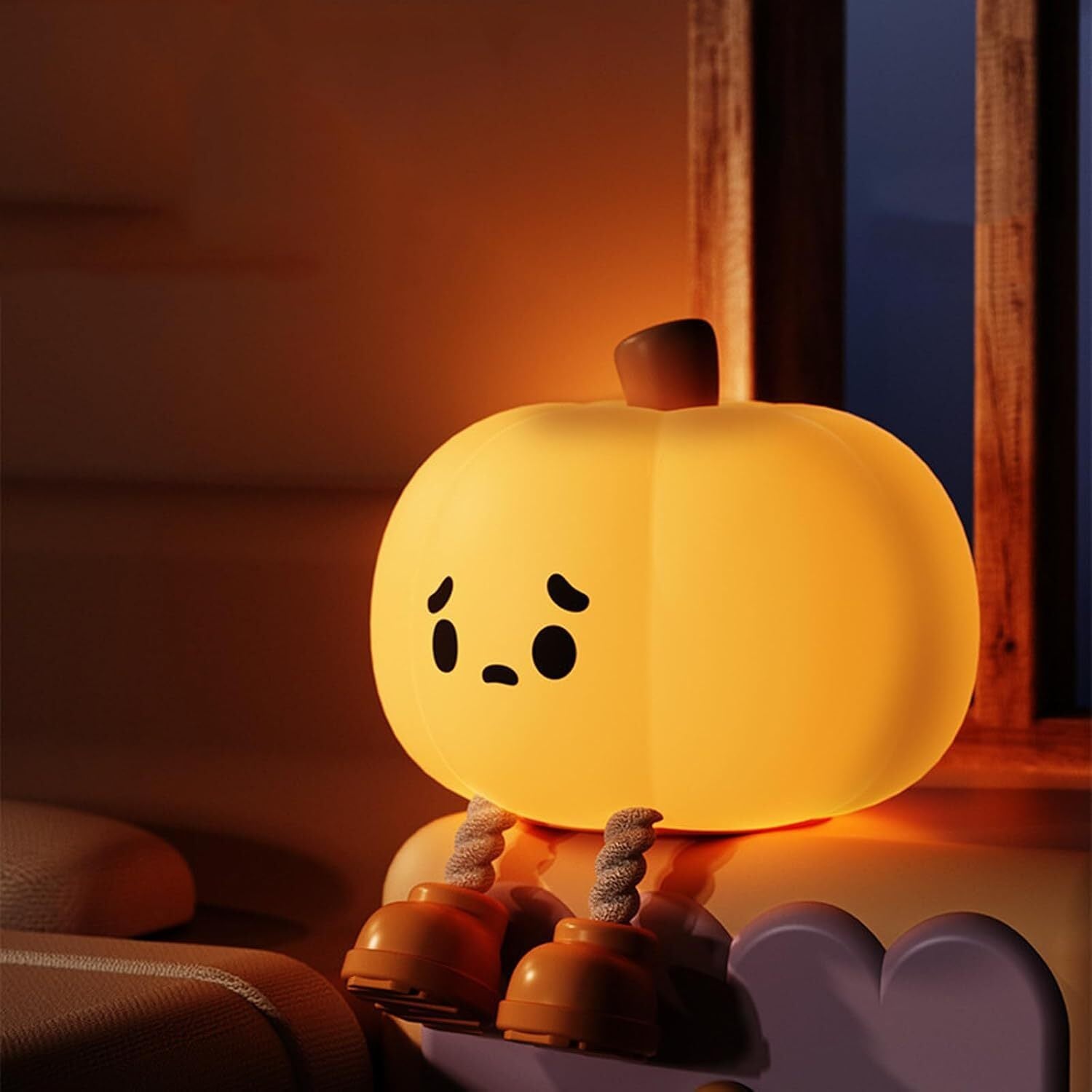 Cute Silicone Pumpkin Night Light, Rechargeable Dimmable Nursery Lamp for Bed...